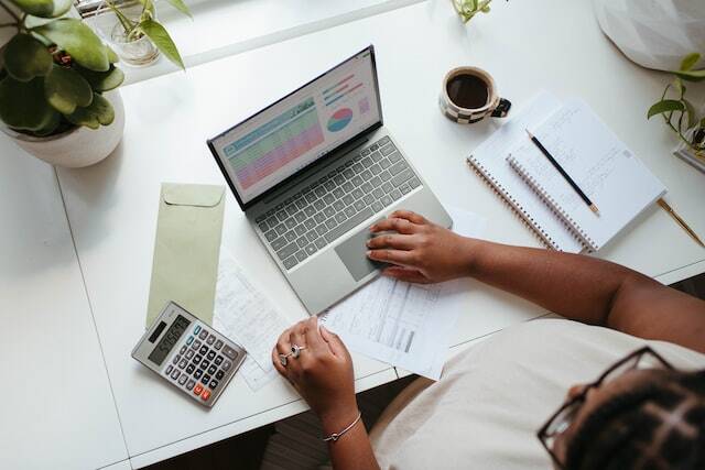 Overhead of a person working on their laptop